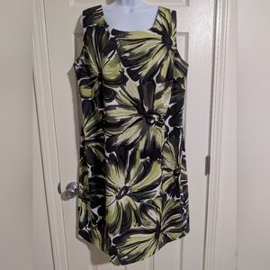 Women's 20 Dressbarn Floral Sleeveless Dress Green Black White
